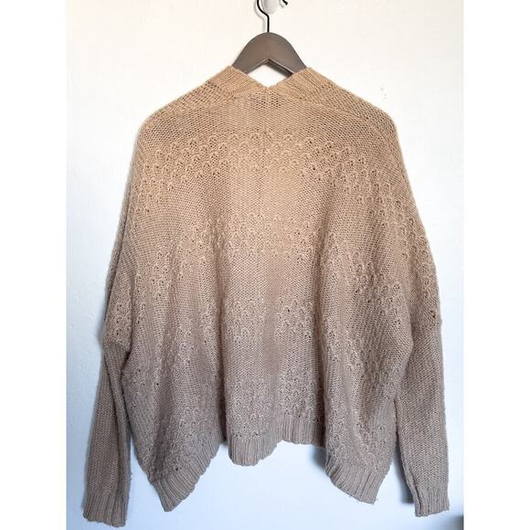 Wooden Ships Open Cardigan Sweater Knit Fuzzy Textured S/L Tan Camel Cozy - Picture 5 of 5